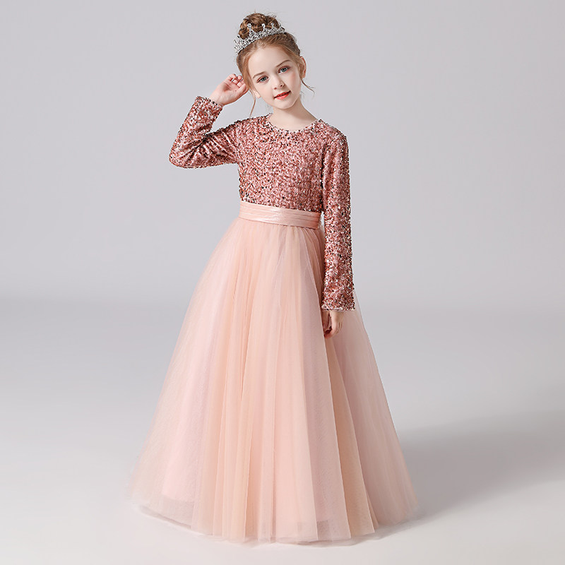 儿童高贵肉粉生日公主裙女童晚礼服 迪迪淘儿童礼服