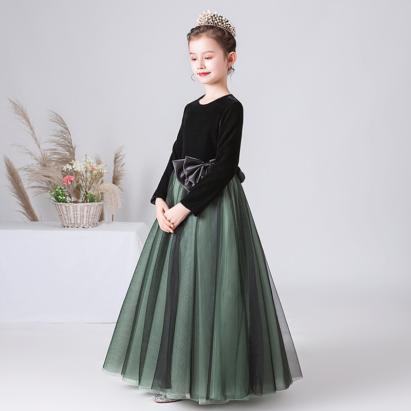 儿童礼服公主裙女童绒布长袖主持礼服裙钢琴演出服中大童晚礼服冬,淘宝优惠券,粉丝福利购,淘宝优惠卷