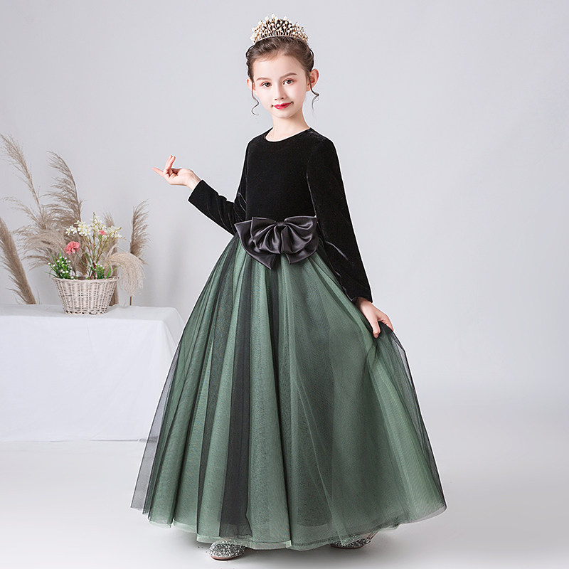 儿童礼服公主裙女童绒布长袖主持礼服裙钢琴演出服中大童晚礼服冬,淘宝优惠券,粉丝福利购,淘宝优惠卷