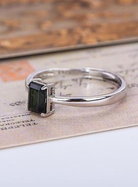 宇彩新品925银镶天然绿碧玺戒指经典时尚简约大气可调节活圈包邮