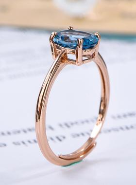 宇彩新品925银镶托帕石戒指经典四爪款简约风格可调节活圈包邮