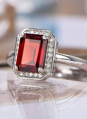 宇彩新品925银镶嵌天然石榴石戒指轻奢时尚简约可调节活圈包邮