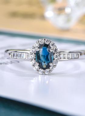 宇彩新品925银镶天然蓝宝石戒指蓝色奢华简约精致可调节活圈包邮