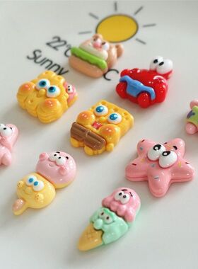 亮面海绵宝宝饼干DIY奶油胶创意新款头饰发夹文具冰箱贴树脂配件