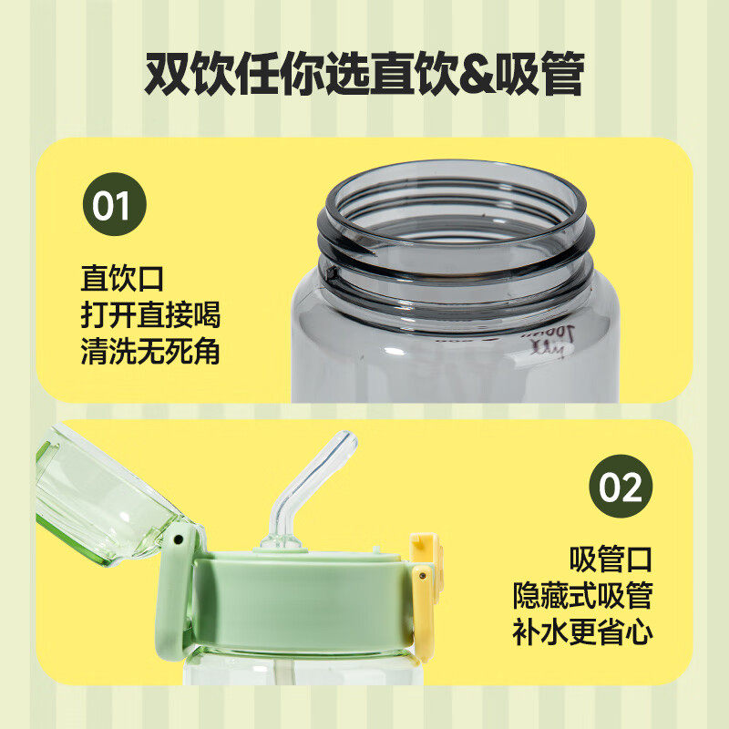 齐心双饮水杯学生便携运动吸管弹盖杯子耐高温防摔随手杯大容量
