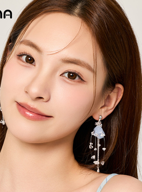 ona雾汐蓝花瓣流苏耳环女超仙