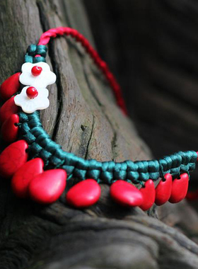 文艺风清新范手工红色水滴锁骨链