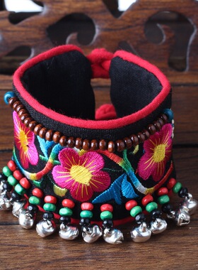 民族风刺绣铃铛遮伤疤棉麻手链