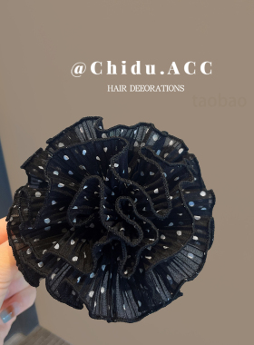 波点褶皱花朵抓夹大号鲨鱼夹后脑勺盘发夹发量多气质发抓发饰头饰