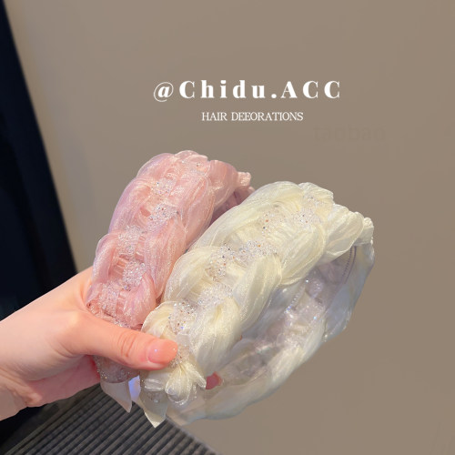 高颅顶闪钻编织发箍女2026新款温柔风洗脸发捆压发头箍发饰 - 图2