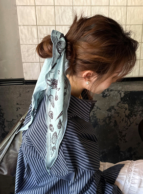 海螺贝壳印花长飘带丝巾发圈女小众气质不伤发头绳旅游度假风发绳