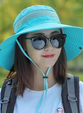 防晒帽子男夏天户外钓鱼太阳帽遮阳帽可折叠渔夫帽女登山大檐盆帽