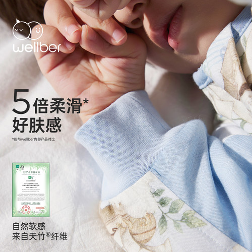 威尔贝鲁婴儿睡袋春夏儿童竹棉纱布分腿睡袋宝宝睡衣薄款四季通用 - 图1