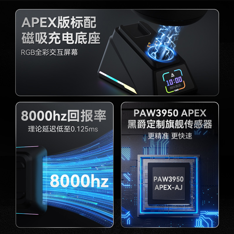 黑爵aj159apex电竞游戏鼠标PAW3950无线三模3395轻量化pro带座充 - 图2