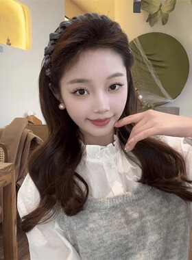 小香风网纱波浪带齿发箍洗脸防滑