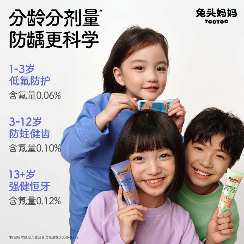 兔头妈妈奥拉氟儿童牙膏可防蛀牙防龋齿1-3-12岁婴儿宝宝含氟牙膏
