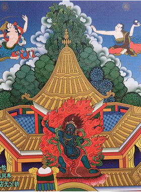 画布印刷 八马财神图 唐卡画芯 财宝天王多闻天王主眷九尊 毗沙门