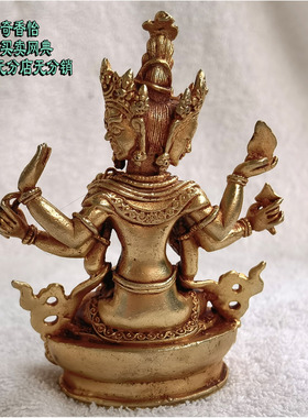 3寸佛像朗觉玛 尼泊尔进口纯铜鎏金小佛像 朗珈玛 尊胜佛母 约9cm