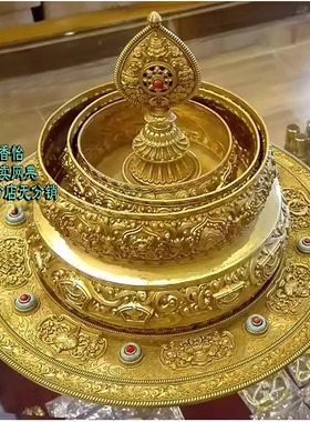 纯铜曼扎台湾精工37供修法如法雕刻八吉祥轮王七珍宝日月图案曼茶