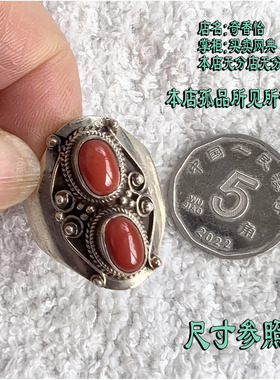 尼泊尔进口925纯银天然红宝石手工戒指 复古民族风山湖指环