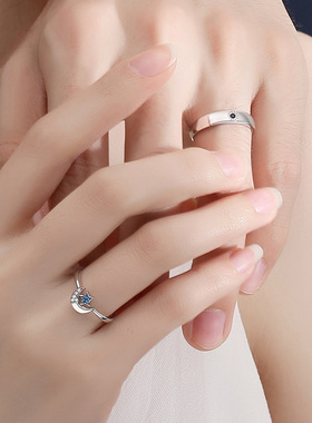 日月星辰情侣戒指女ins潮男纯银一对戒时尚个性网红指环生日礼物