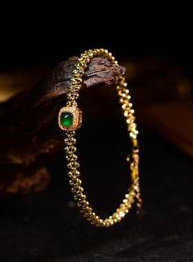 18k金镭射珠蹦迪珠手表链翡翠手链串编织手表带时尚气质