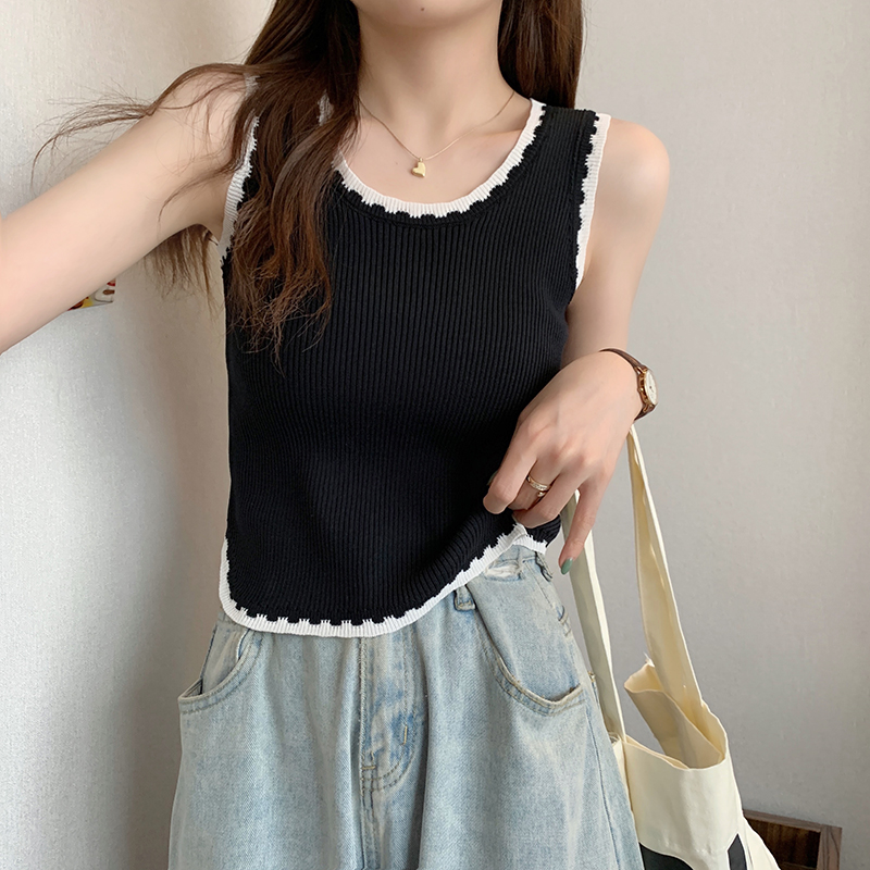 白色宽肩带针织吊带背心女夏季设计感小众别致短款冰丝无袖上衣夏