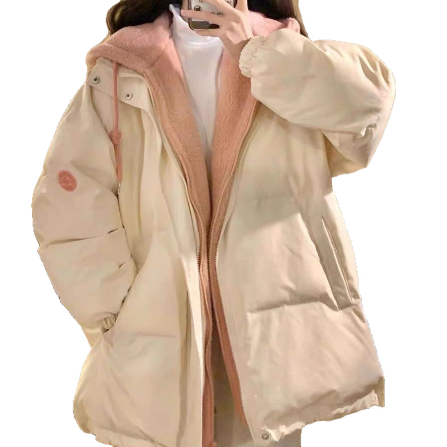 假两件休闲棉服女冬季新款韩系宽松冬装羊羔毛外套女加绒加厚 - 图3