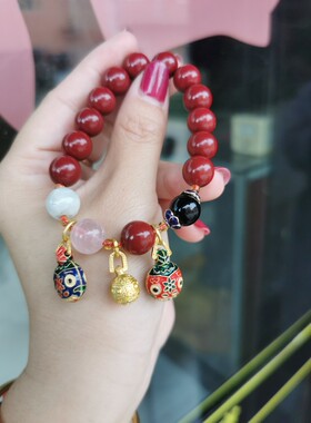 包邮/天然红朱砂80%单圈圆珠手链/10毫米女士吞金兽沙金手串