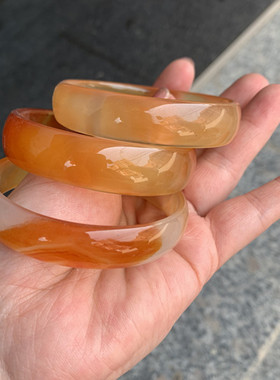 包邮天然水红色黄色玛瑙手镯/桔色50-52-54毫米玉髓手环女孩薄款