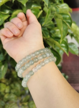 包邮老型珠高冰透远山黛晴水绿玛瑙手链油青色玉髓单圈三圈手串7