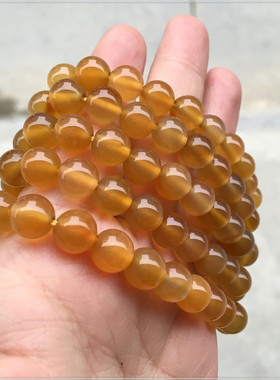 纯天然蜜糖色玉髓无烧念珠包邮