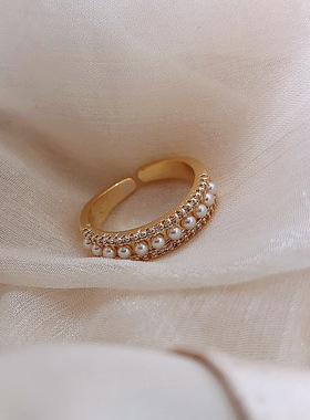 韩国镶钻ins潮风珍珠戒指