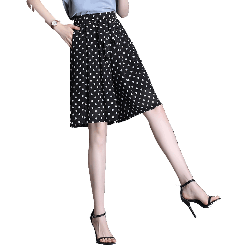 五分裤波点大脚甩腿中老年雪纺裙裤 主蔻休闲裤