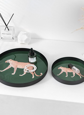 跨境创意金属饰品豹子圆盘玄关首饰收纳托盘桌面化妆品装饰品