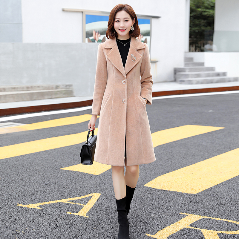 帛合旗舰店毛呢外套女秋冬新款妮子显瘦修身收腰加厚中长款冬季呢子大衣0