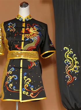 送扇子新款表演服真丝绸刺绣龙练功武术服演出比赛长拳南拳成人儿