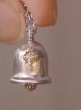 中古闪钻星芒银色拉丝铃铛吊坠项链锁骨链送女友生日礼物包邮