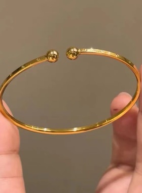 小红书热销细光圈车花圆珠开口手镯简约素圈光面调节手环工厂直销