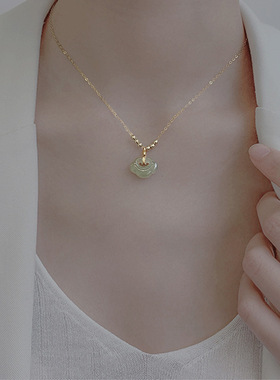 长命锁项链女轻奢小众和田玉饰品设计感简约平安锁骨链国风包邮