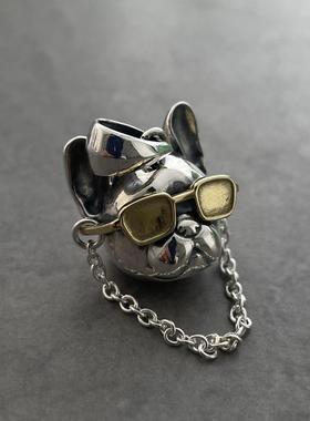 潮趣金色眼镜法斗小狗吊坠