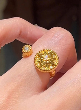 小红书爆款金色八芒星罗盘闪钻开口戒指女轻奢感精致百搭戒指包邮
