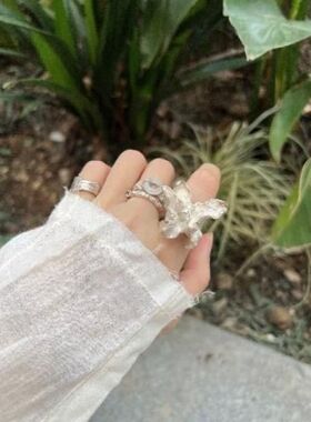 白鸢尾戒指 小众设计清冷风开口可调节勾竿薛旭东首饰选择记包邮