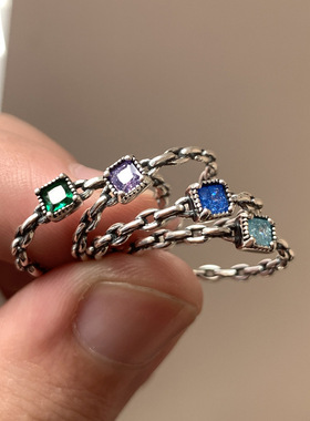 原创新款祖母绿锆石链条开口戒指