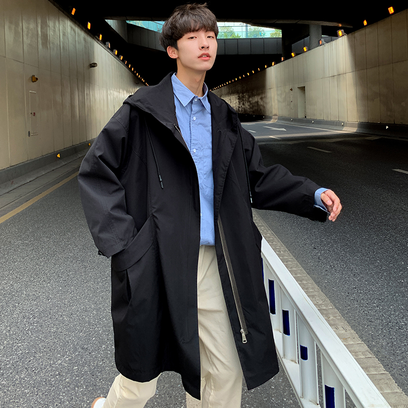 秋季韩版 潮流连帽工装夹克中长款过膝宽松大衣 ins 风衣外套男 2019 秋季韩版 潮流连帽工装夹克中长款过膝宽松大衣 ins 风衣外套男 2019