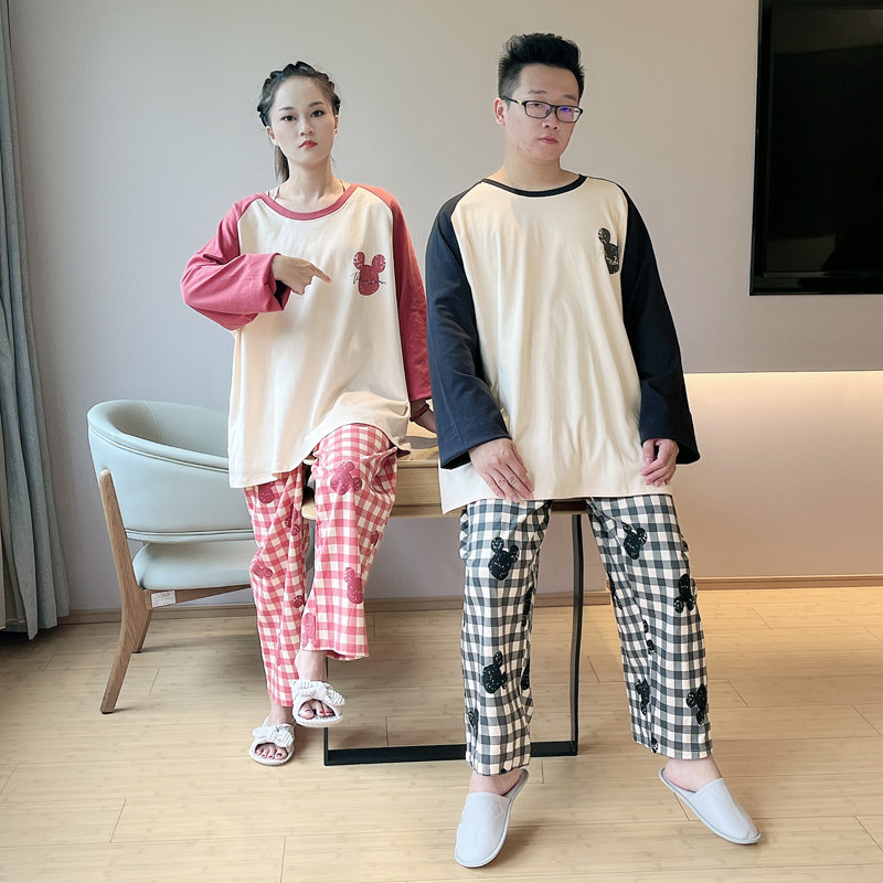 2022秋冬款情侣纯棉格子卡通男睡衣 贝慕雪睡衣/家居服套装