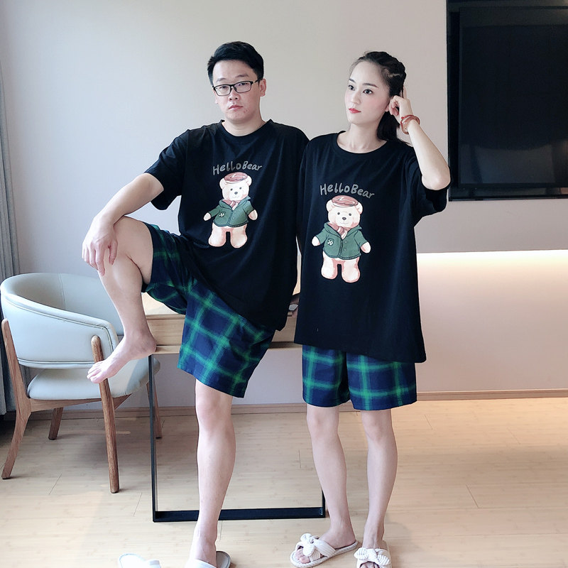 情侣格子卡通小熊加大码200斤睡衣 贝慕雪睡衣/家居服套装