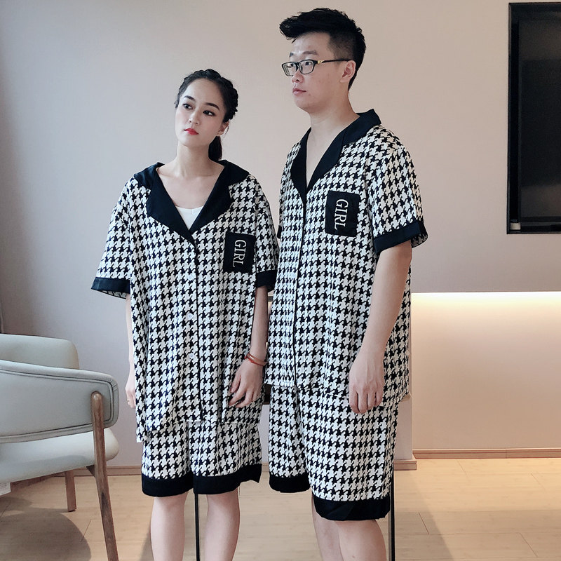 网红爆款ins情侣睡衣大码千鸟格 贝慕雪睡衣/家居服套装
