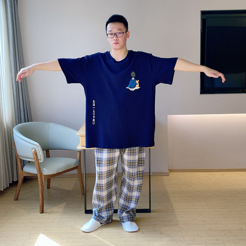 男士春秋款半袖纯棉加肥加大斤睡衣 贝慕雪睡衣/家居服套装