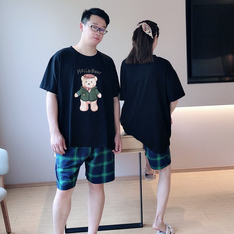 情侣格子卡通小熊加大码200斤睡衣 贝慕雪睡衣/家居服套装
